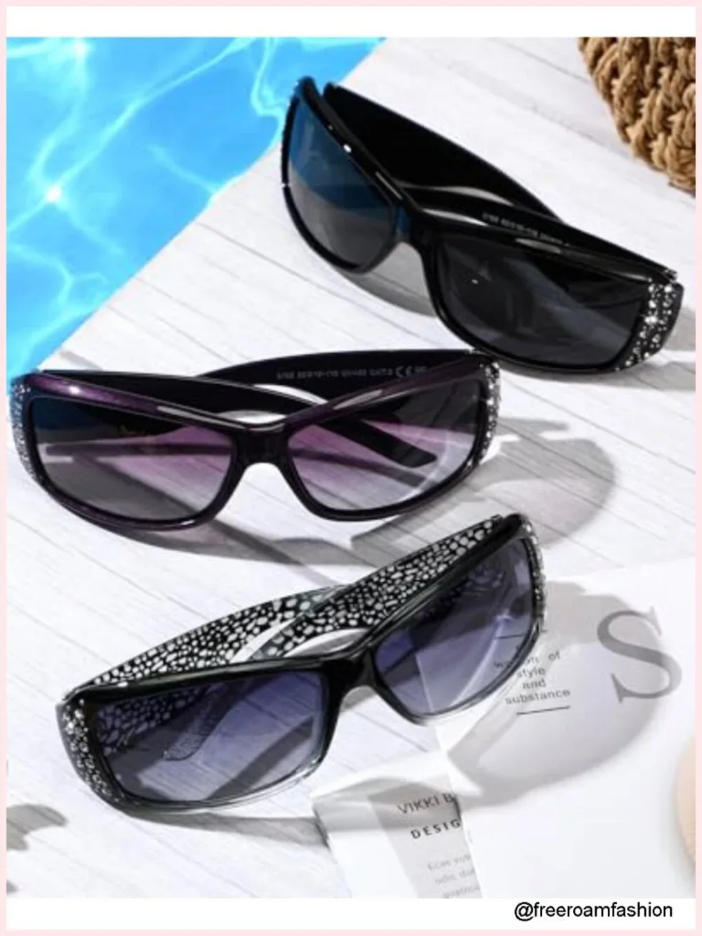 3 Pairs Rhinestone Oversized Wrap Around Sunglasses Retro Crystal Vintage Bling